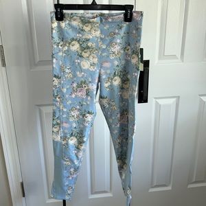 Light Blue Leggings With Pockets, Flowers